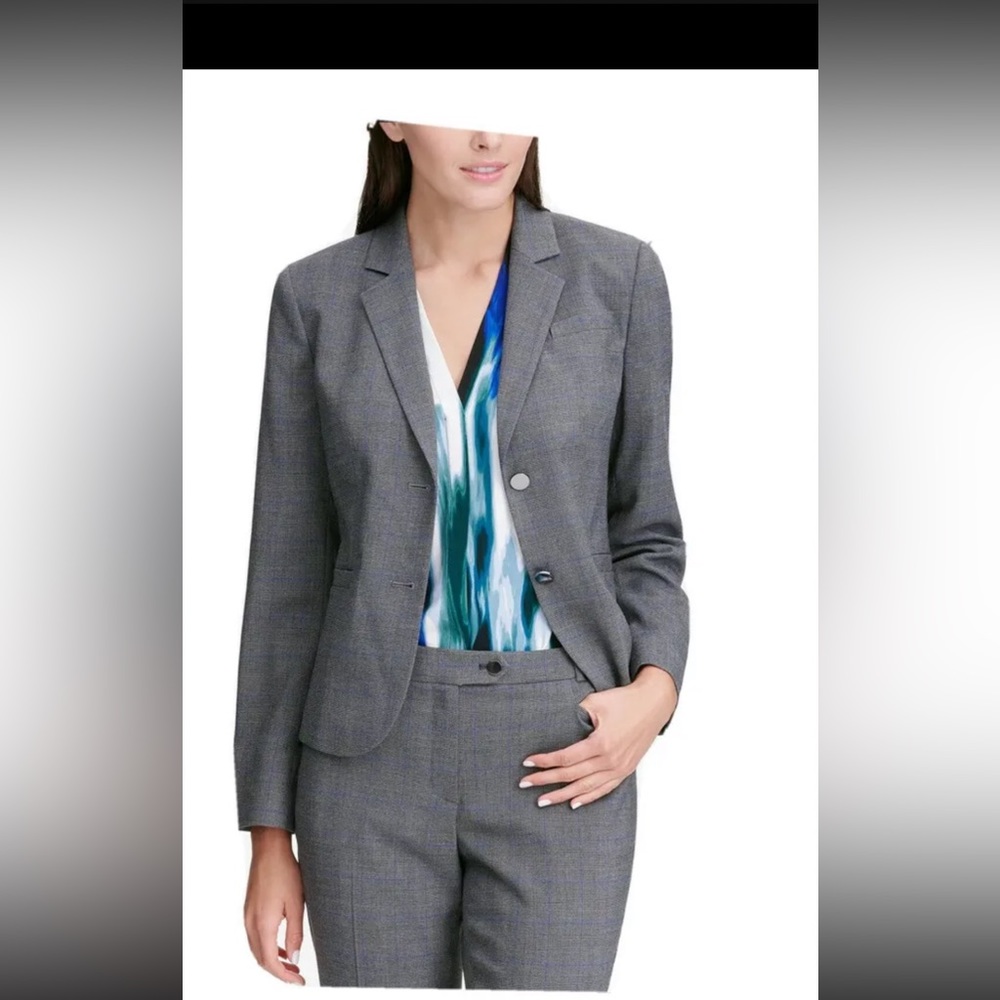 Calvin Klein Women's Glen Plaid Two-Button Jacket Gray NWOT